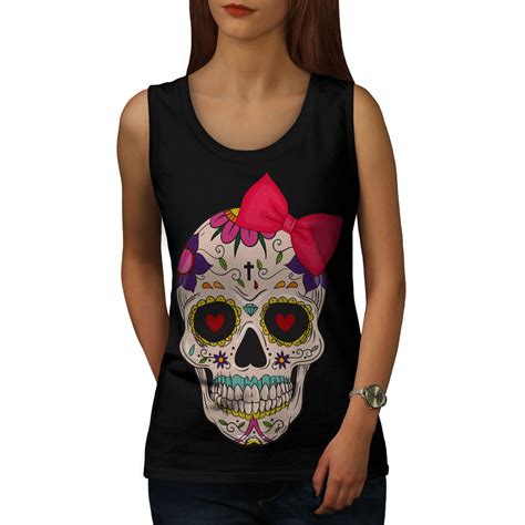 Wellcoda Cross Death Skull Womens Tank Top Angel Athletic Sports Shirt