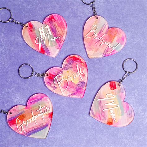 Personalized Acrylic Heart Keychain Engraved Hand Painted Etsy