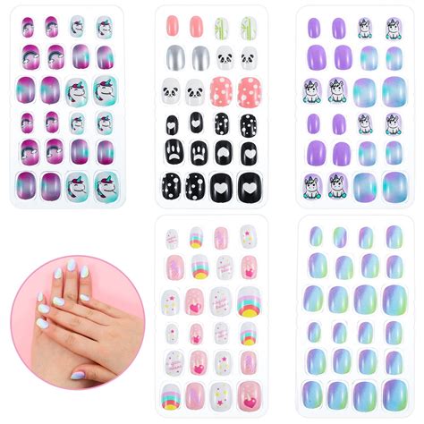 Qweryboo 120 Pcs Kids Press On Fake Nails Pre Glue False Nails