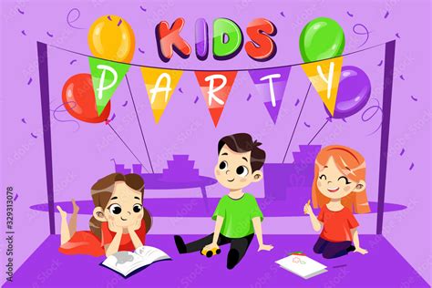 Kids Party Invitation Concept Happy Young Smiling Children With