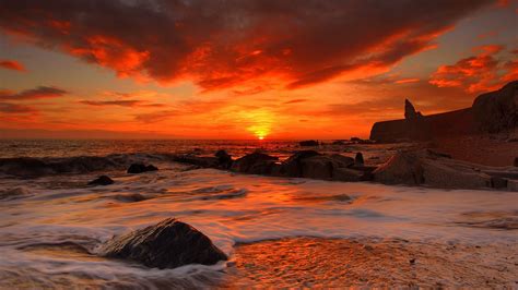 Sea Waves Rocks Beach Sunrise 1920×1080 Hd Wallpapers