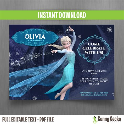 Disney Frozen Elsa Birthday Invitation Instant Download And Edit With