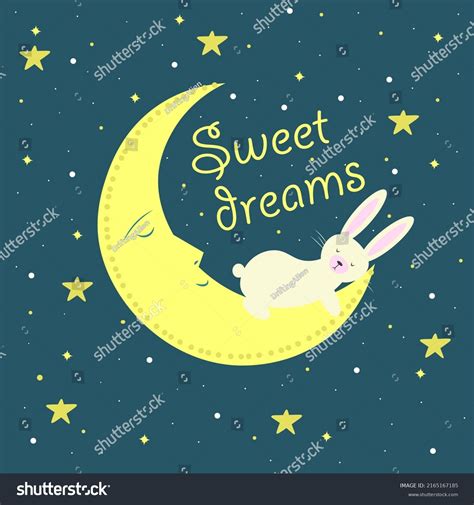 Cute Bunny Sleeping On Moon Phrase Stock Vector Royalty Free
