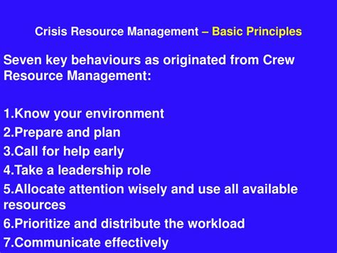 Ppt Principles In Crisis Resource Management In Disasters