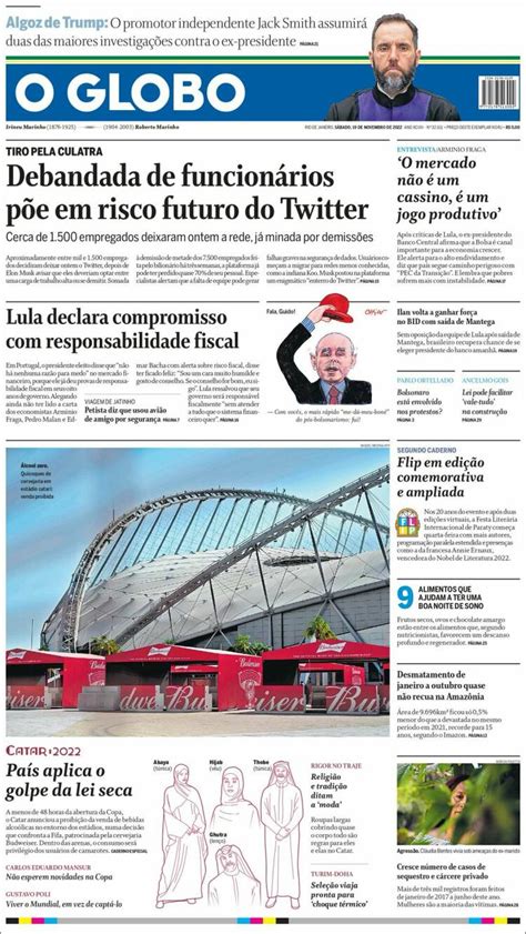 Journal O Globo Brésil Les Unes Des Journaux De Brésil Édition Du