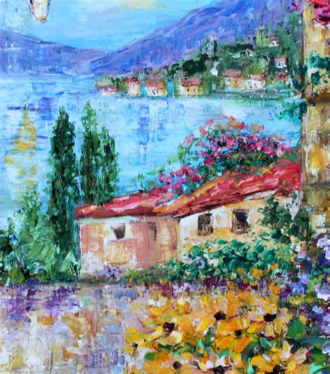 Lake Como Italy Painting Original Oil Painting Palette Knife
