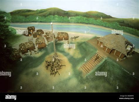 Museum model of what daily life at Etowah Indian Mounds, inhabited