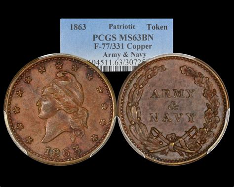 1863 Civil War Token F 77331 Copper Army And Navy Pcgs Ms63bn The