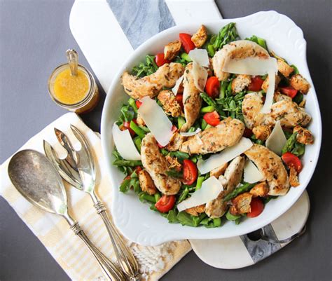 Bake chicken, turning once halfway through for about 15 minutes total, or until chicken is golden brown. Garlic Rosemary Chicken Arugula Salad with Croutons ...