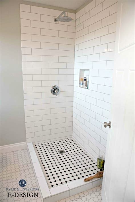 Small Bathroom Shower Subway Tile Hexagon And Benjamin Moore Gray