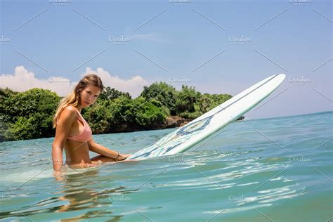 Sexy Surfer Girl With Longboard Surf Featuring Beach Surf And Surfing