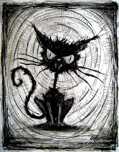 Print 8x10 Black Cat Halloween Cats Stray Spooky Alley Dark Art