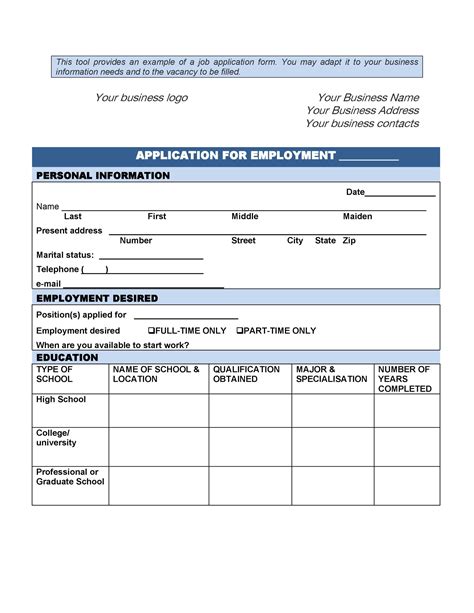 50 Free Employment Job Application Form Templates Printable ᐅ