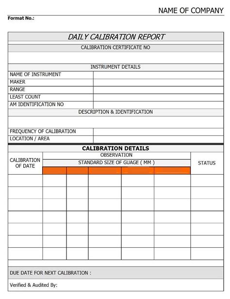 Daily Calibration Report