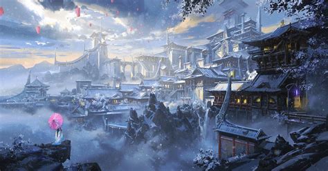 Fantasy City Fantasy Snow Building Wallpaper Fantasy Art Landscapes