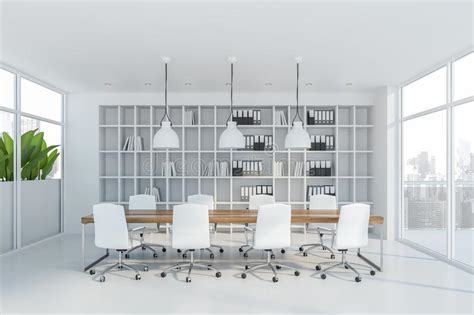 White Conference Room Interior With Bookcase Stock Illustration