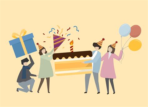 Happy People Celebrating A Birthday Illustration Download Free