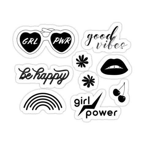 Various Stickers That Say Good Vibe Be Happy Girl Power And Love