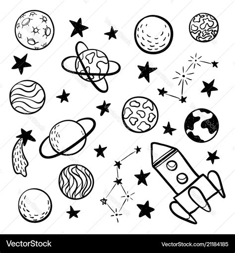Big Set Of Hand Drawn Doodle Space Elements Space Vector Image