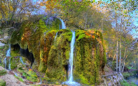 Hdr Landscapes Rivers Streams Cliff Hill Moss Spray Trees