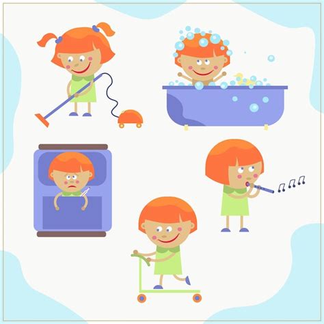 Ilustración De Vector De Actividades De Niño Niña Aspirador De