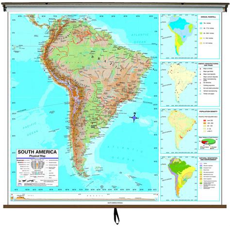 South America Advanced Physical Classroom Wall Map On Roller W Backbo