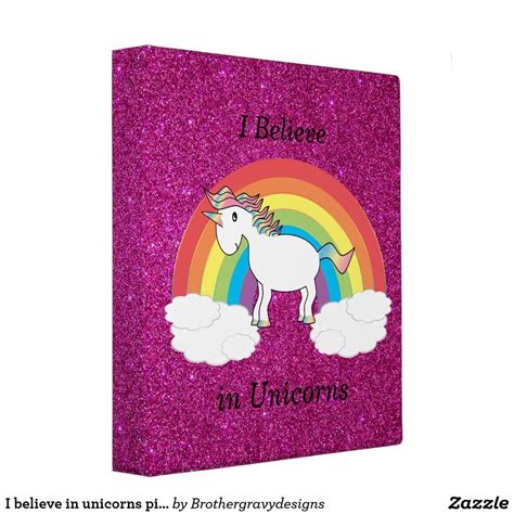 I Believe In Unicorns Pink Glitter Binder Cute Rainbow Unicorn