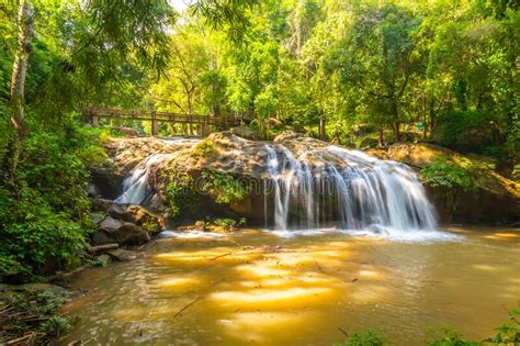 Beautiful Waterfall Mae Sa Thailand Fresh And Pure Water Stream Is
