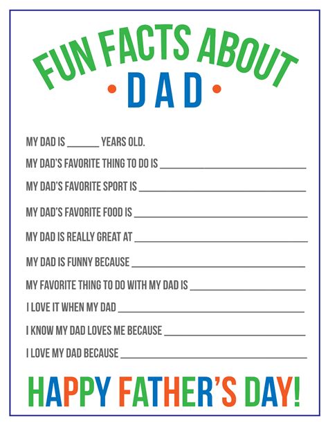 Fun Facts About Dad Printable For Fathers Day Simply Being Mommy