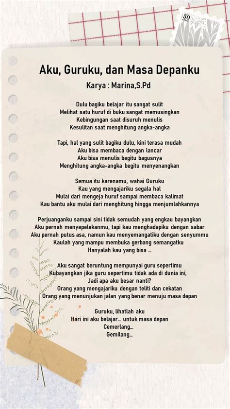 Puisi Aku Guruku Dan Masa Depanku Karya Marina S Pd Sdit Alharaki