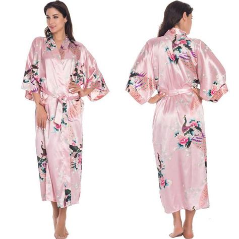 Buy Women Sexy Silk Satin Robe Dress Peacock Floral Print Kimono Pajamas Cardigans Autumn