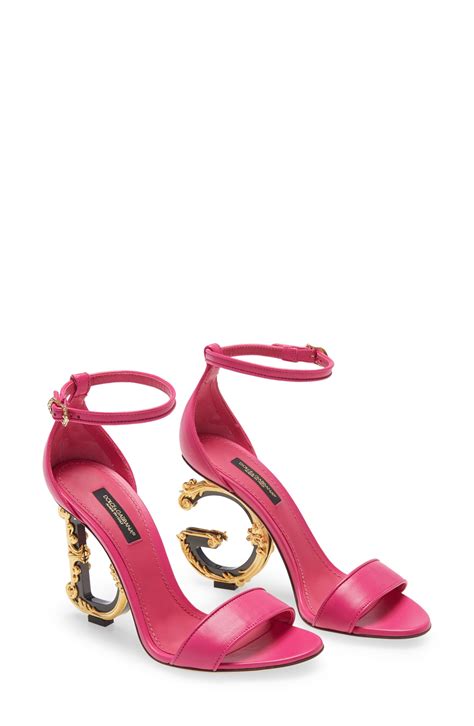 dolce and gabbana leather keira baroque dg heel sandal in pink lyst