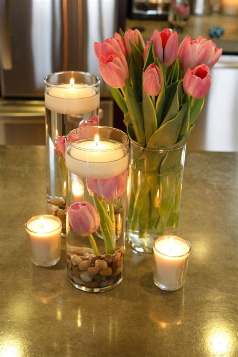Floating Candle With Tulips Centerpiece Candle Wedding Centerpieces