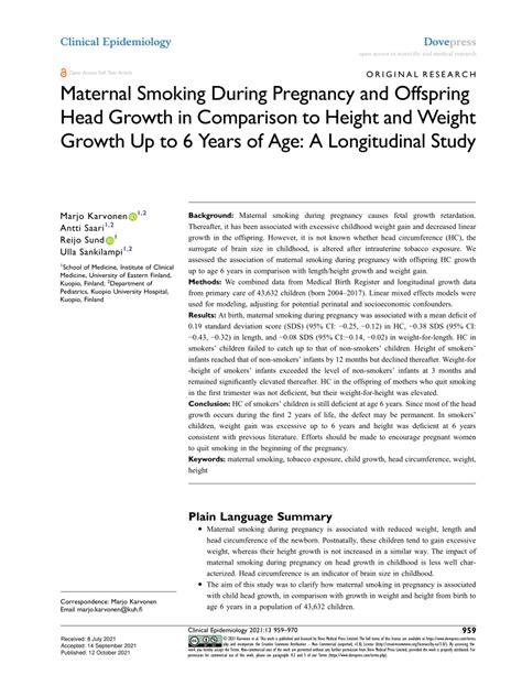 Pdf Maternal Smoking During Pregnancy And Offspring Head Growth In Comparison To Height And
