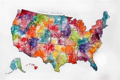 Salted United States Map Original Watercolor