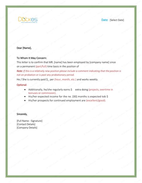 employment verification letter  printable formats