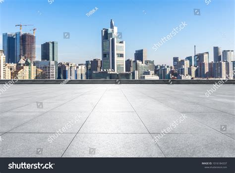 Empty Marble Floor Panoramic Cityscape Stock Photo 1016184337