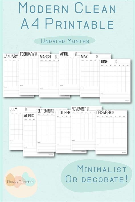 Three Month Calendars With The Words Modern Clean And Printable