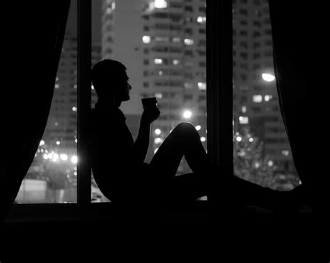 Man Guy Alone Sitting Evening Lonely Watch Window Light City