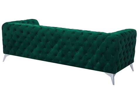 3 Seater Velvet Fabric Sofa Emerald Green Sotra Uk