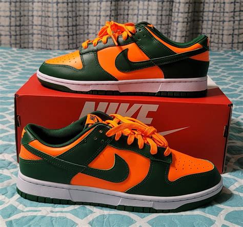 Nike Dunk Low Miami Hurricanes Orange Green Sneaker Size 95 Bnib