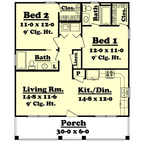 Sq Ft House Plans Bedroom Bath Cottage Style House Plan