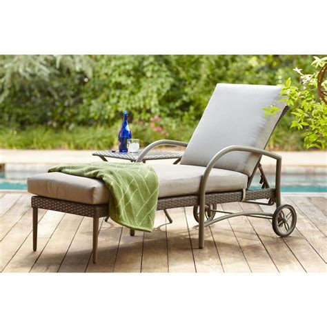 Hampton bay beacon park wicker outdoor swivel lounge chair (1, brown). Hampton Bay Posada Patio Chaise Lounge with Gray Cushion ...