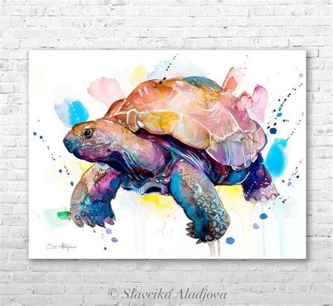 Giant Tortoise Galapagos Giant Tortoise Watercolor Painting Etsy