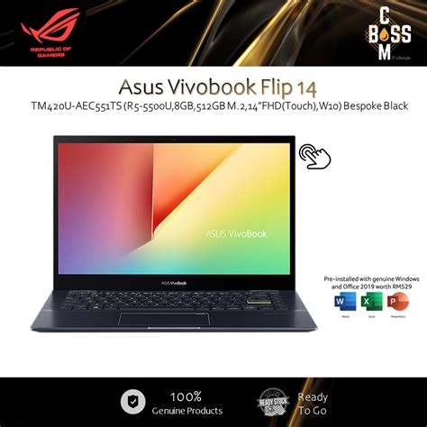 Ready Stock Asus Vivobook Flip 14 Tm420u Aec551ts R5 5500u8gb512gb