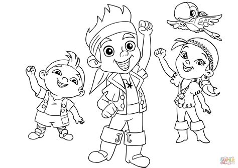 Jake Izzy Cubby And Skully Are Cheering Together Coloring Page Free Printable Coloring Pages