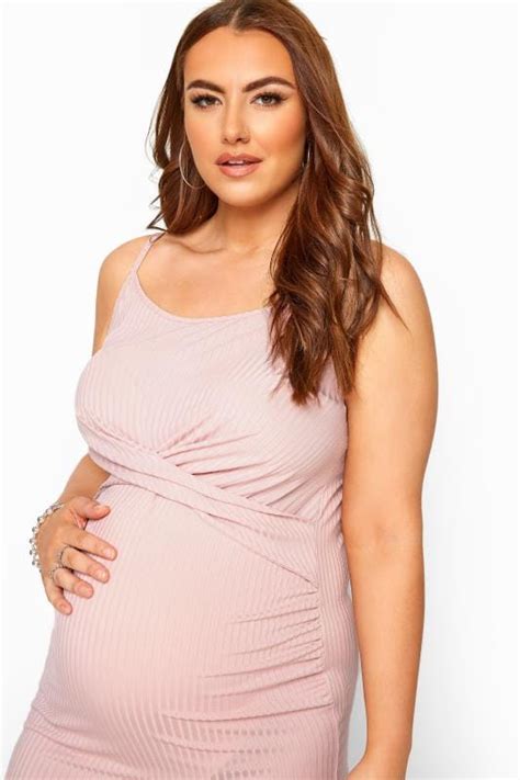 Bump It Up Maternity Pink Ribbed Twist Bodycon Midi Dress Yours Clothing