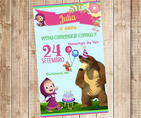 Convite Digital Com Animação Masha Eo Urso Elo7