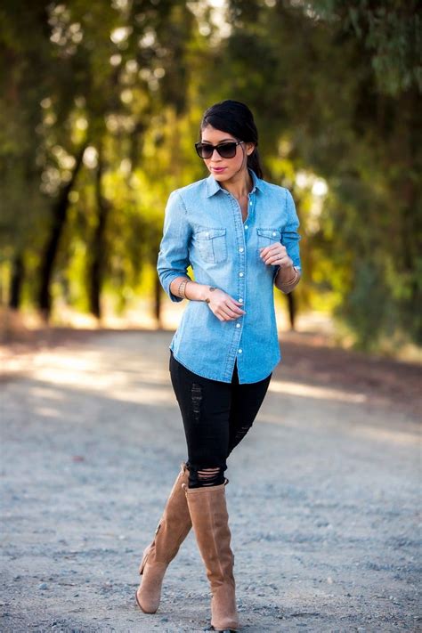 Fall Styling How To Wear A Denim Shirt And Denim Shirt Outfit Ideas Jean Shirt Outfits Denim