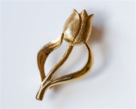 Vintage Textured Gold Tulip Brooch Etsy